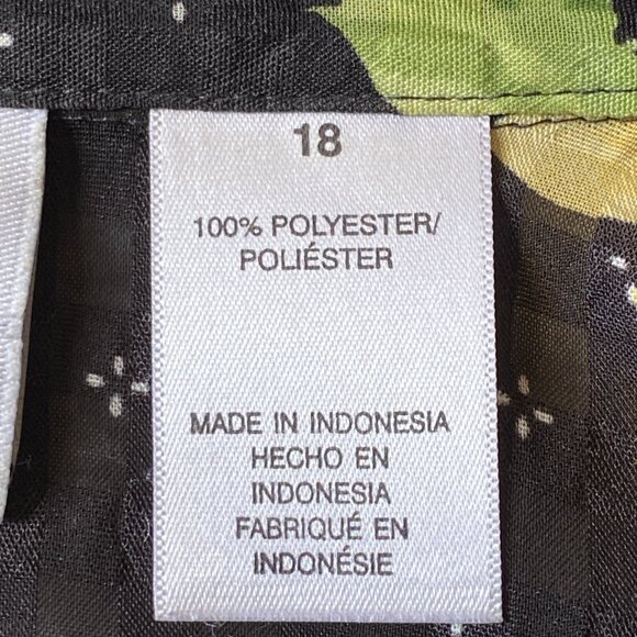 Alfred Dunner Sz 18 (XL) Blouse Button Up Short Sleeve Black Yellow Poppies - Picture 9 of 10